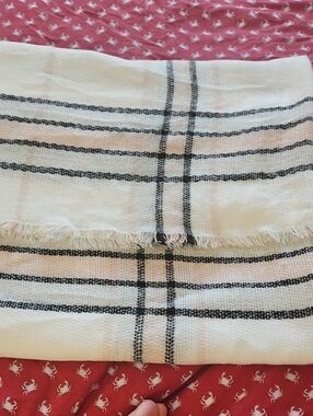 Maurices Cream Scarf with Black and Light Pink Stripes